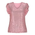 thumbnail image 7 of Kaemgyyd Women's Sequin Tops Cute Glitter Ruffle Cap Sleeves Blouses V Neck Glitter Sparkly Tunic Shirts for Party Evening Cocktail, 7 of 7