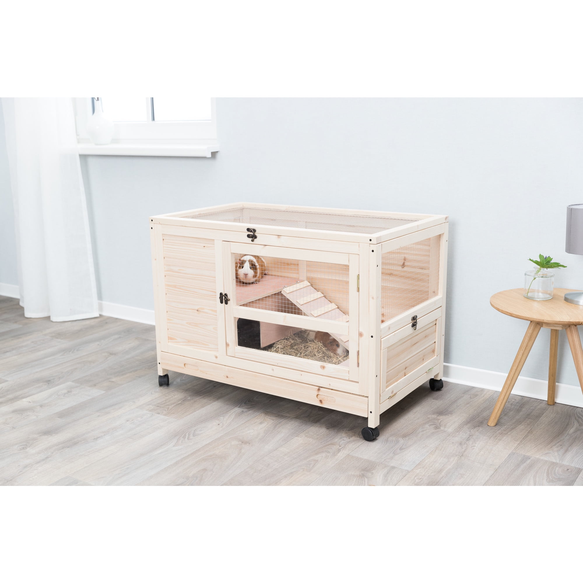 TRIXIE Mobile Indoor 1-Story Wooden Small Animal Cage with Wheels & Pull-Out Tray, Brown