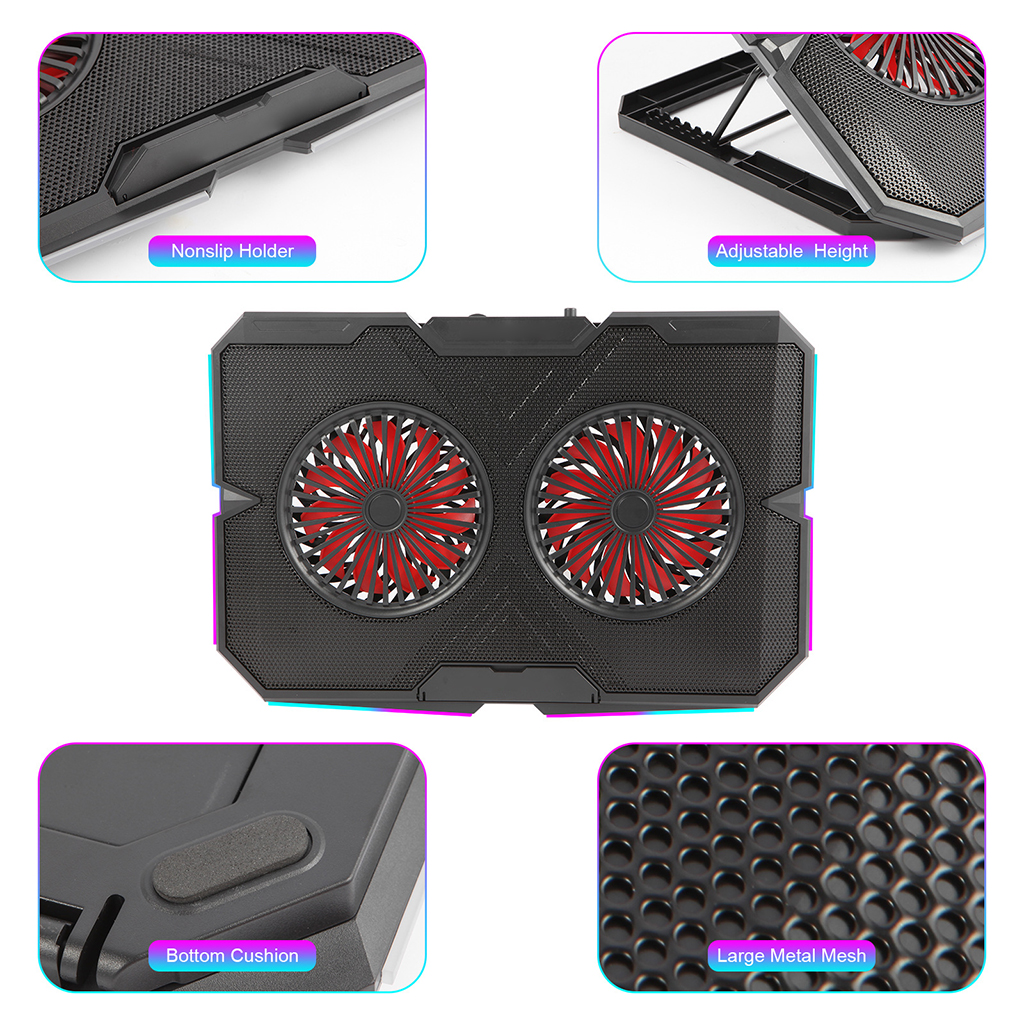 JZROCKER Gaming Laptop Cooler Dual Turbo Fan 7 Heights Adjustment 2 USB Port for 11-18in
