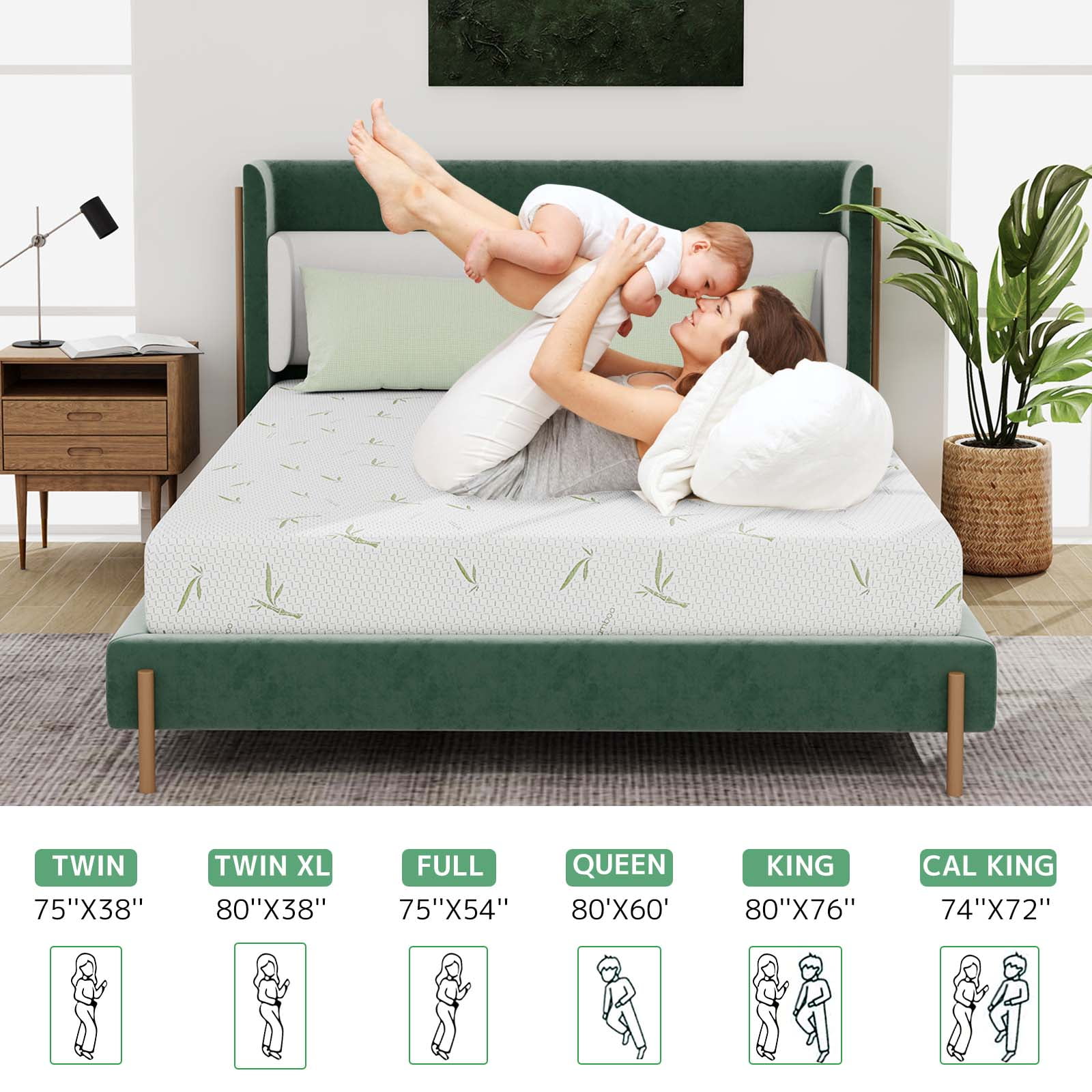 8'' Memory Foam Mattress Green Tea Mattress Medium Firm,Twin