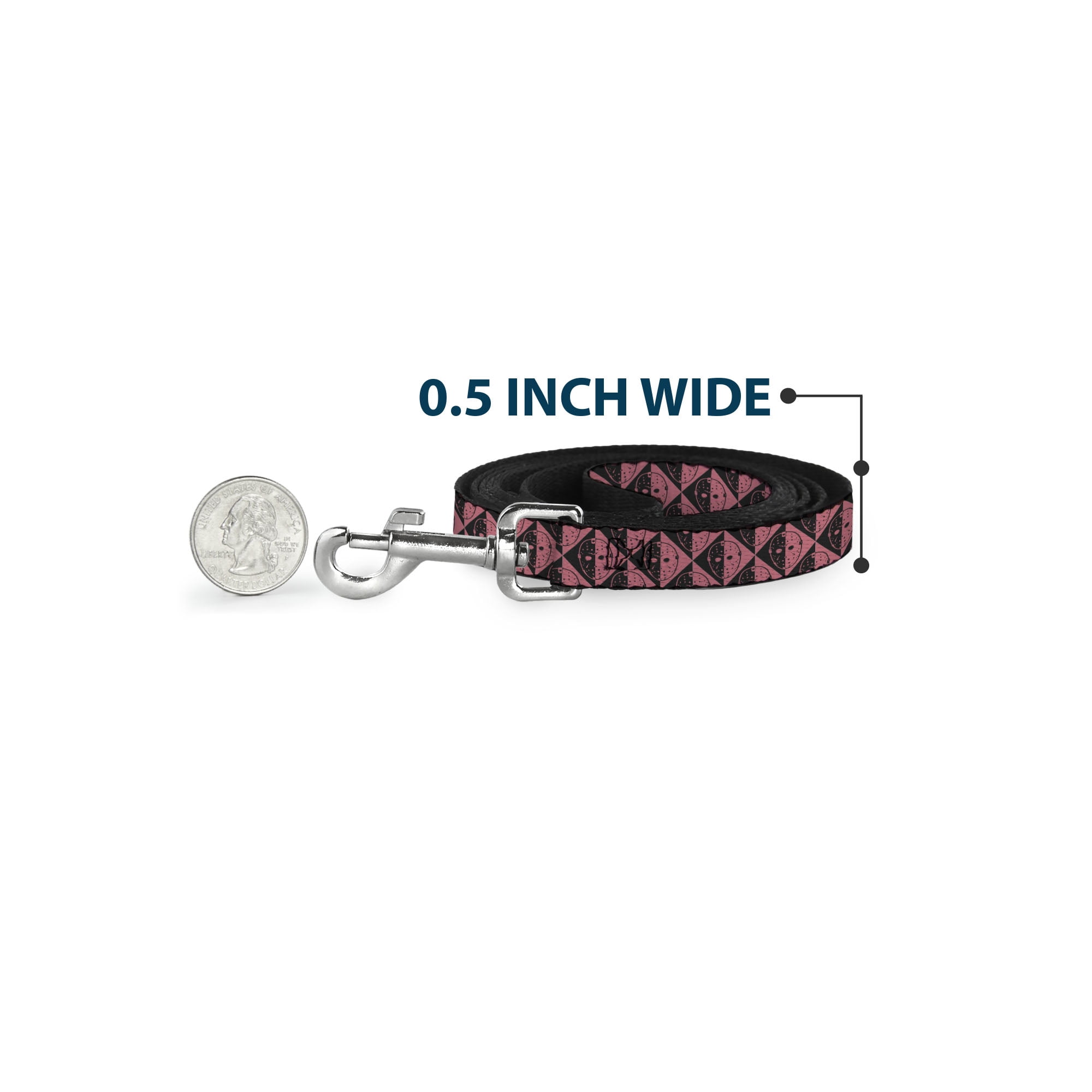 Warner Bros. Horror Movies Pet Leash, Dog Leash, Friday the 13th Jason Mask Diamond Split Black Red, 6 Feet Long 1.0 Inch Wide