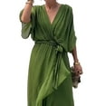 thumbnail image 2 of Women Plus Size Maxi Dress Short Sleeve Wrap V Neck High Low Split Ruffle Long Dress Green XXL, 2 of 6