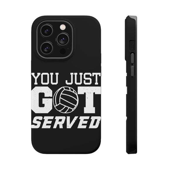 DistinctInk MagSafe Tough Case for Apple iPhone 15 Pro (6.1" Screen) - You Just Got Served Volleyball - Slim Profile Design