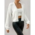 thumbnail image 6 of Women'S Cropped Loose Plush Long Sleeve Open Front Knitted Cardigan White S, 6 of 8