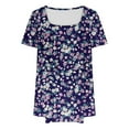 thumbnail image 4 of QQAMB T Shirt for Women Loose Square Neck Short Sleeve Floral Print T Shirt Plus Size Blouse Blue L, 4 of 4