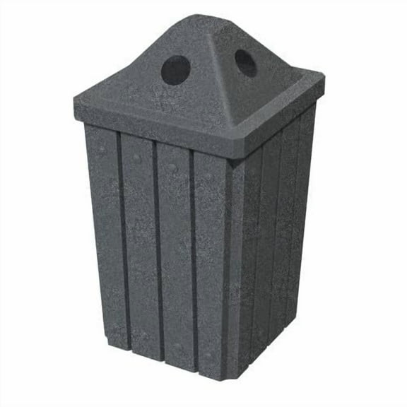 Sturdy Essentials 32 Gallon Square Slated 100% Recycled Plastic Heavy Duty Outdoor Trash Can with Pyramid Lid for Recycling - Dark Granite