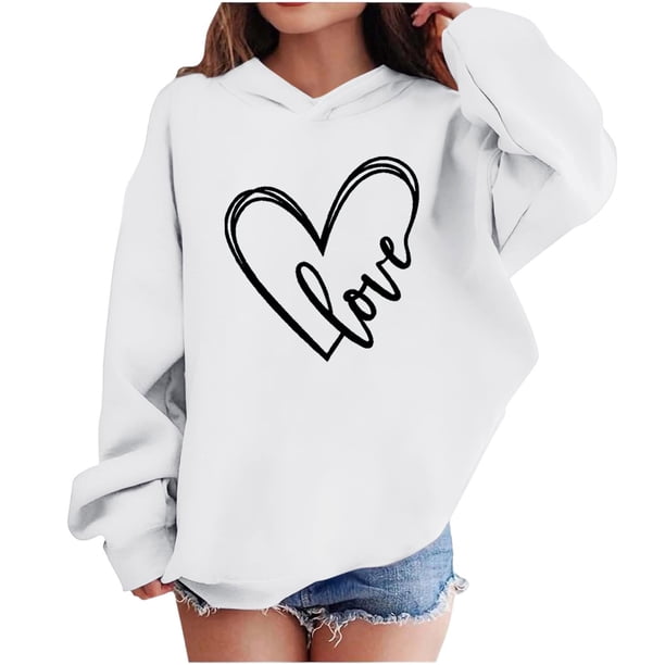 Sudadera con capucha y estampado de corazón de San Valentín, sudadera de manga larga para niños y niñas, chaqueta para niñas de talla mediana y grande.