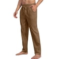 thumbnail image 4 of Linen Casual Trousers for Men, Drawstring Elastic Waist Straight Leg Trousers, Comfy Breathable for Daily Wear, 4 of 8