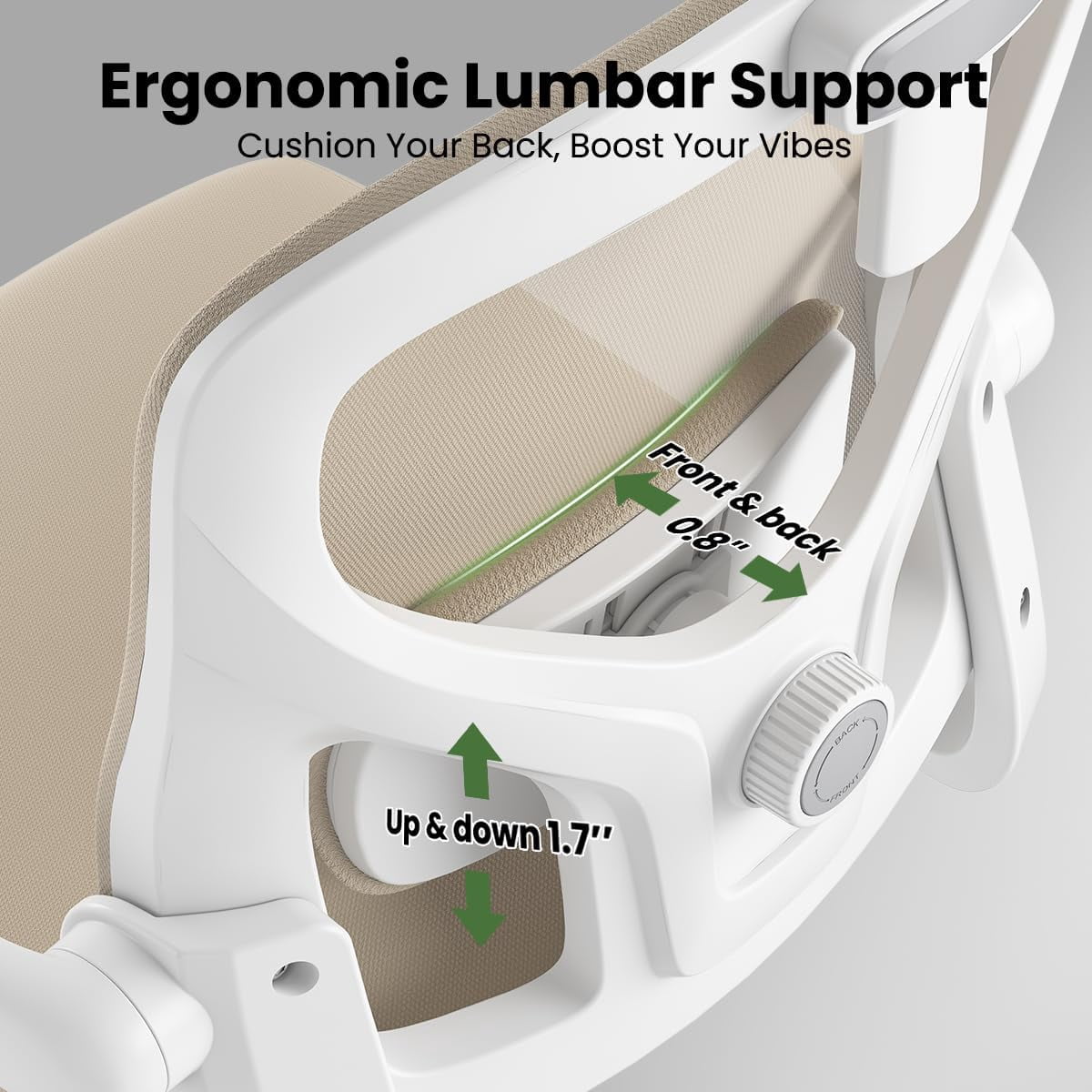 STARY Ergonomic Office Chair, Computer Chair with Adjustable Lumbar Support, Flip-up Arms and Headrest, Breathable Mesh Desk Chair for Home Office, White & KAKI