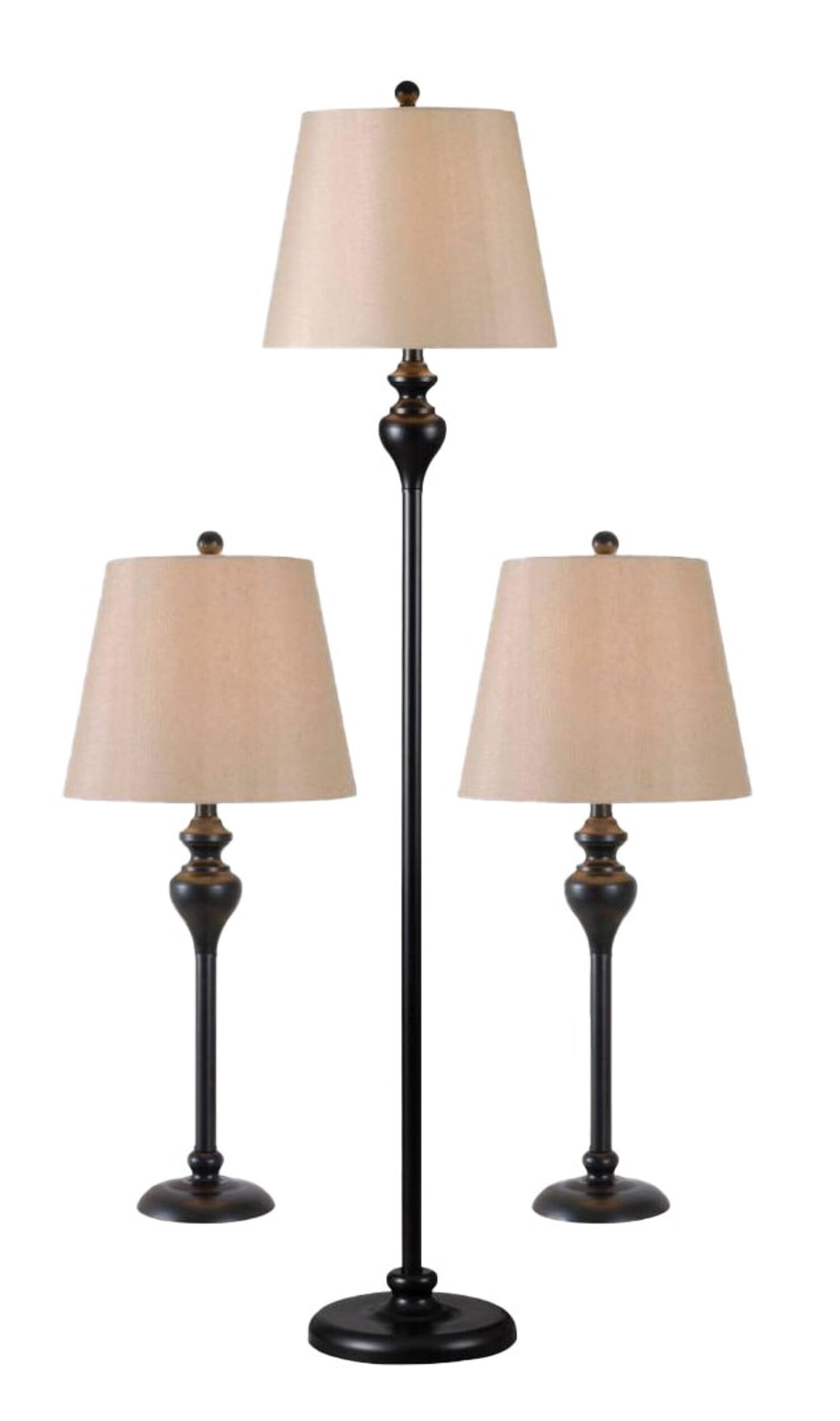 Kenroy Home Charlotte Table and Floor Lamp Set of 3 with Gold Fabric Empire Shade Traditional Light Fixtures for Living Room, Bedroom, or Office, Oil Rubbed Bronze