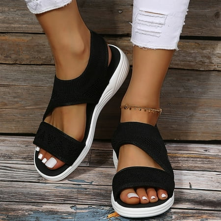 

BRISEZZS Women s Flat Sandals- Beach Sandals Solid Casual Open Toe Summer Sandals #326 Black