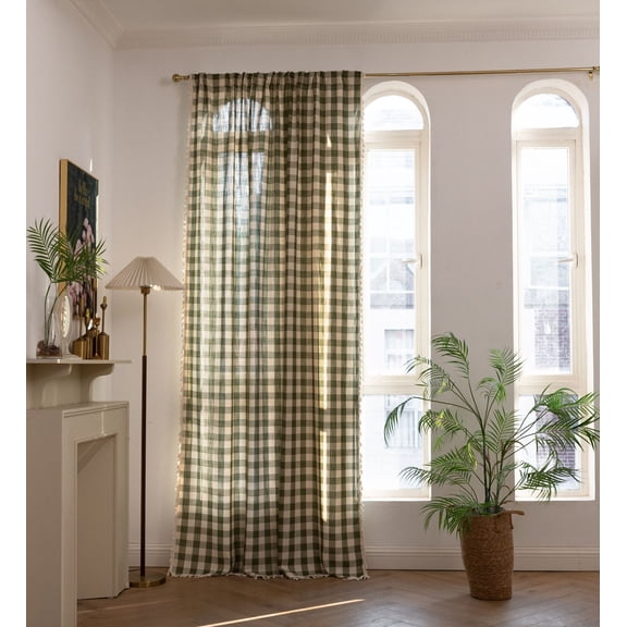 XmhyTop-A Checkered Tassel Curtains, Plaid Rod Pocket Curtains, Modern Farmhouse Curtains, Decorative Bedroom Living Room Curtains, 1 Piece 140*240cm Window Curtain,Green