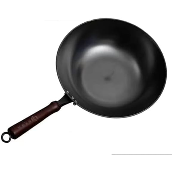 12.6" Cast Iron Flat-bottom Wok, Traditional Chinese Cooking Pan, Saute Stir-Fry Cookware with Wooden Handle, Physical Non Stick, Use on Induction, Electric, Gas, Open Fire,BBQ,Grill &Camping