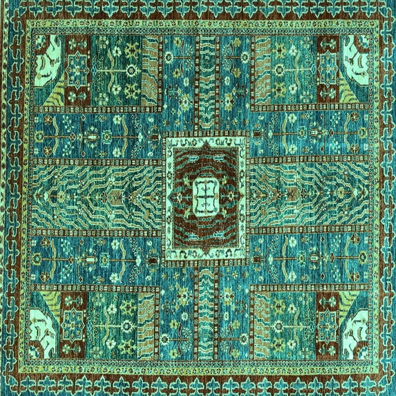 Ahgly Company Machine Washable Indoor Square Abstract Turquoise Blue Modern Area Rugs, 7' Square