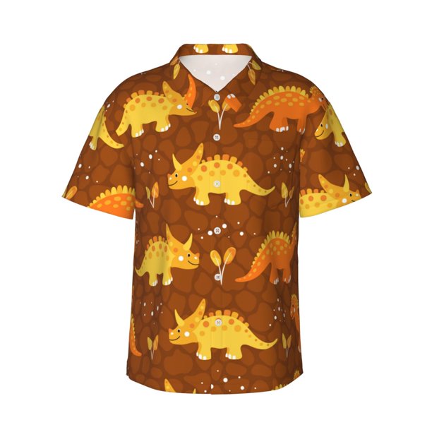 Fotbe Dinosaurs and Leaves Camisa Hawaiana para Hombre Unisex – Camisa Casual de Verano con Botones de Manga Corta de Algodón y Lino,X-Large