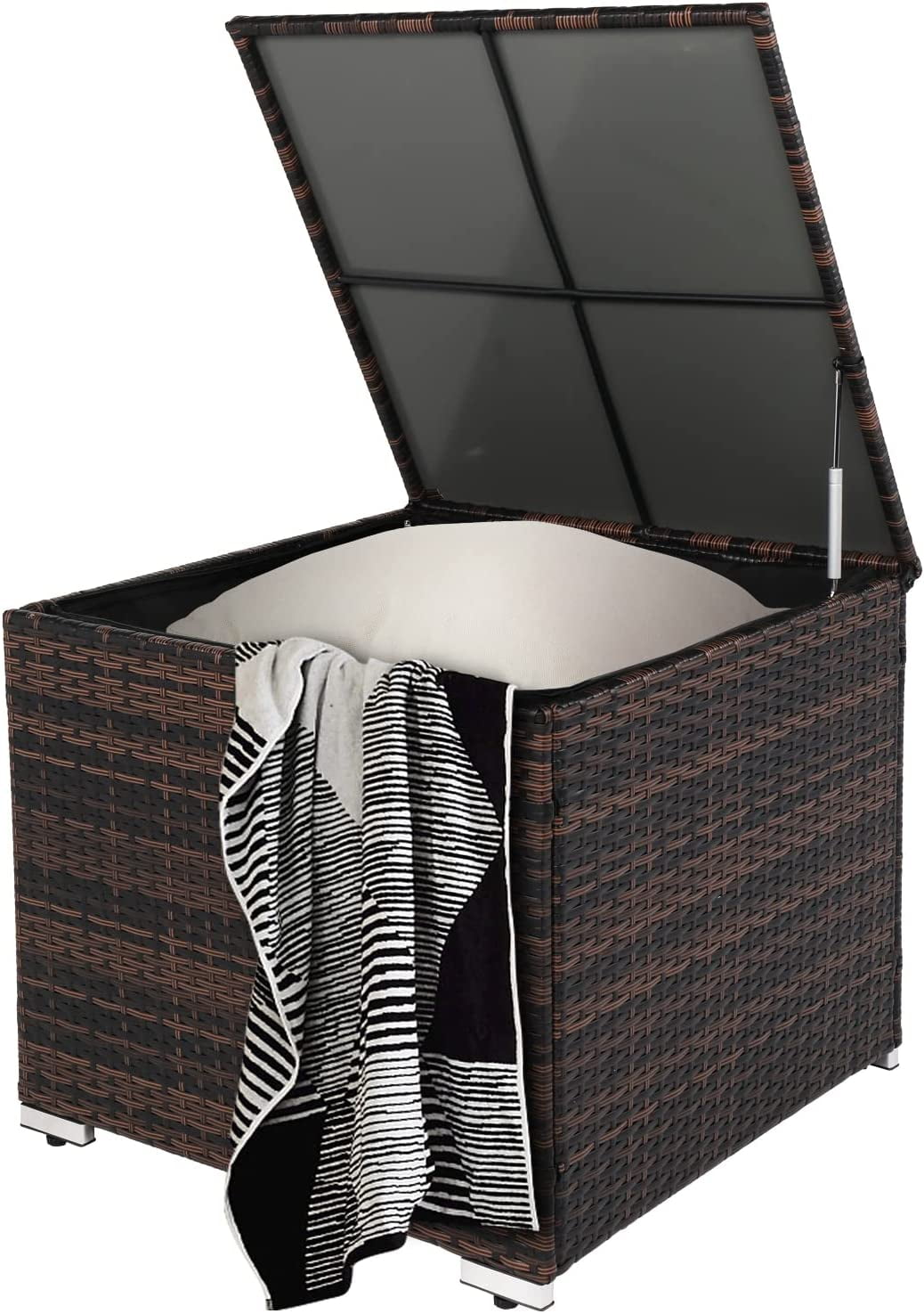 88 Gallon Outdoor Rattan Deck Box w/Adjustable Feet, Patio Wicker Storage Box for Tools and Toys