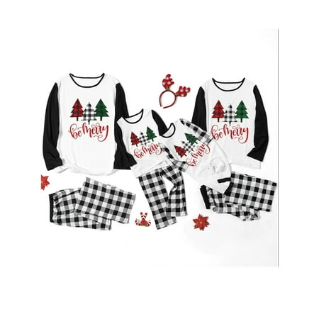 

wybzd Christmas Family Matching Pajamas Set Adult Kids Baby Tops+Plaid Pants Sleepwear Nightwear Set