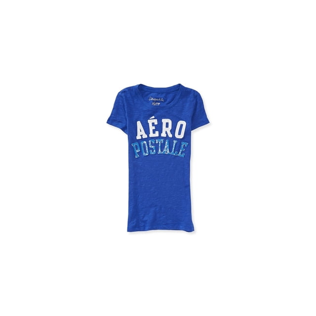 Aeropostale - Playera adornada con logo de lentejuelas para mujer, Púrpura, XS Aeropostale Camiseta adornada