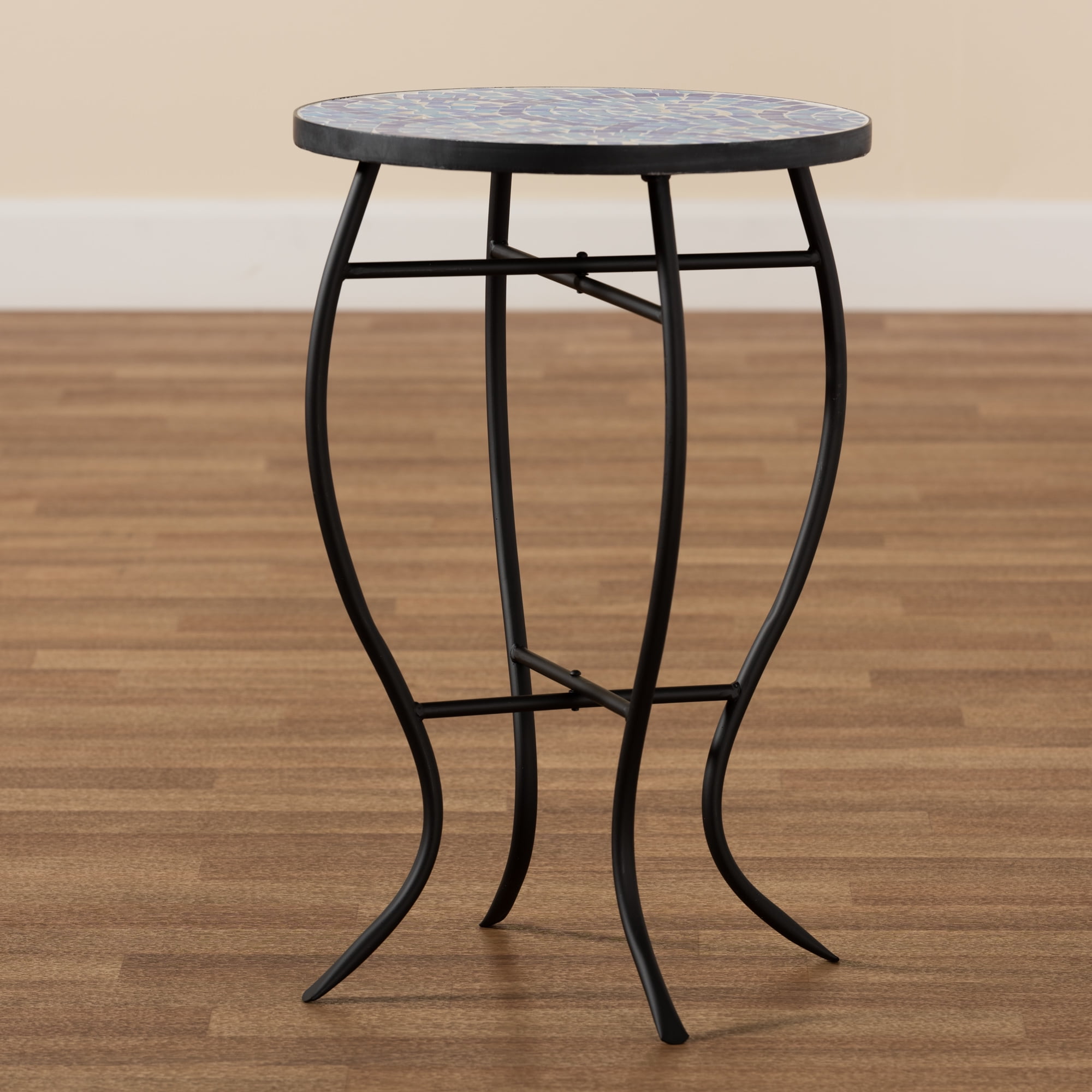 Baxton Studio 14" x 14" x 21" Black Metal and Glass Solid Print Plant Stand