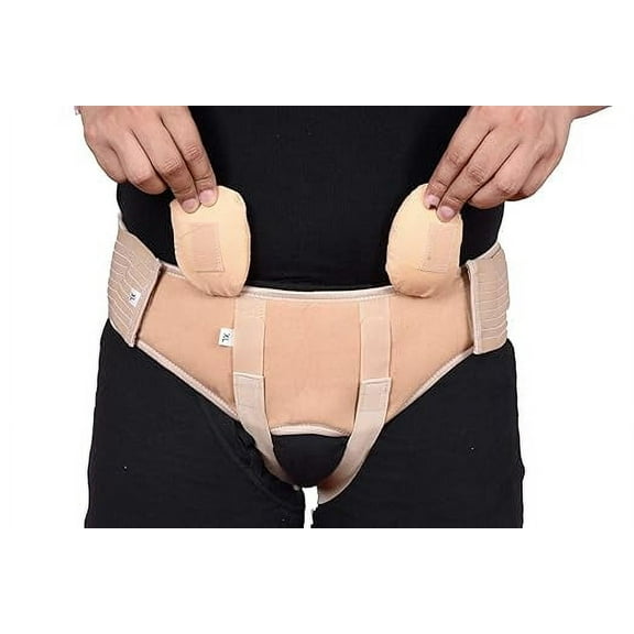 Hernia Belt for Men, Hernia Support Truss, Adjustable Waist Strap, 2 SOFT Removable Compression Pads, Breathable Material, Hernia Soft Pad Beige (X-Large(40"-46"))