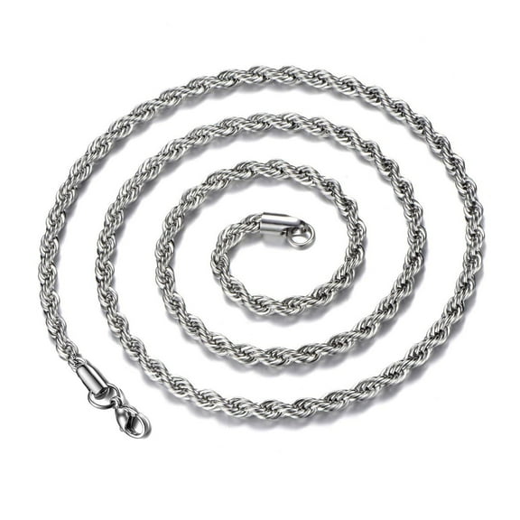 FEEL STYLE Men Necklace Stainless Steel Chain Silver Plated Chains Width 3mm Rope Chain Necklace for Mens Women Jewelry Gift(Silver,18inch)