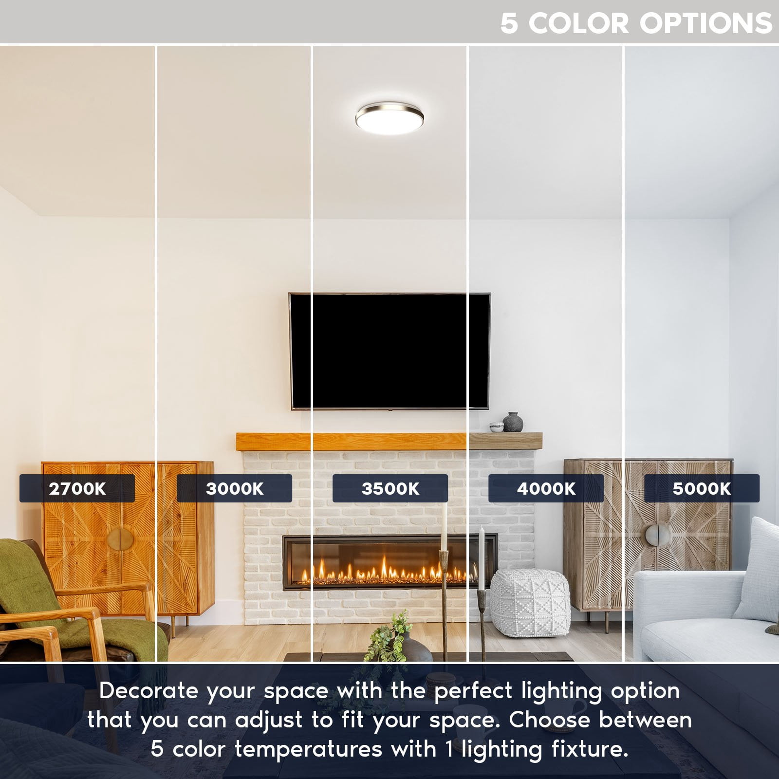 Luxrite Motion Sensor LED Flush Mount Ceiling Light, 11 Inch, 5CCT 2700K-5000K, 16W, 1200 Lumens, ETL