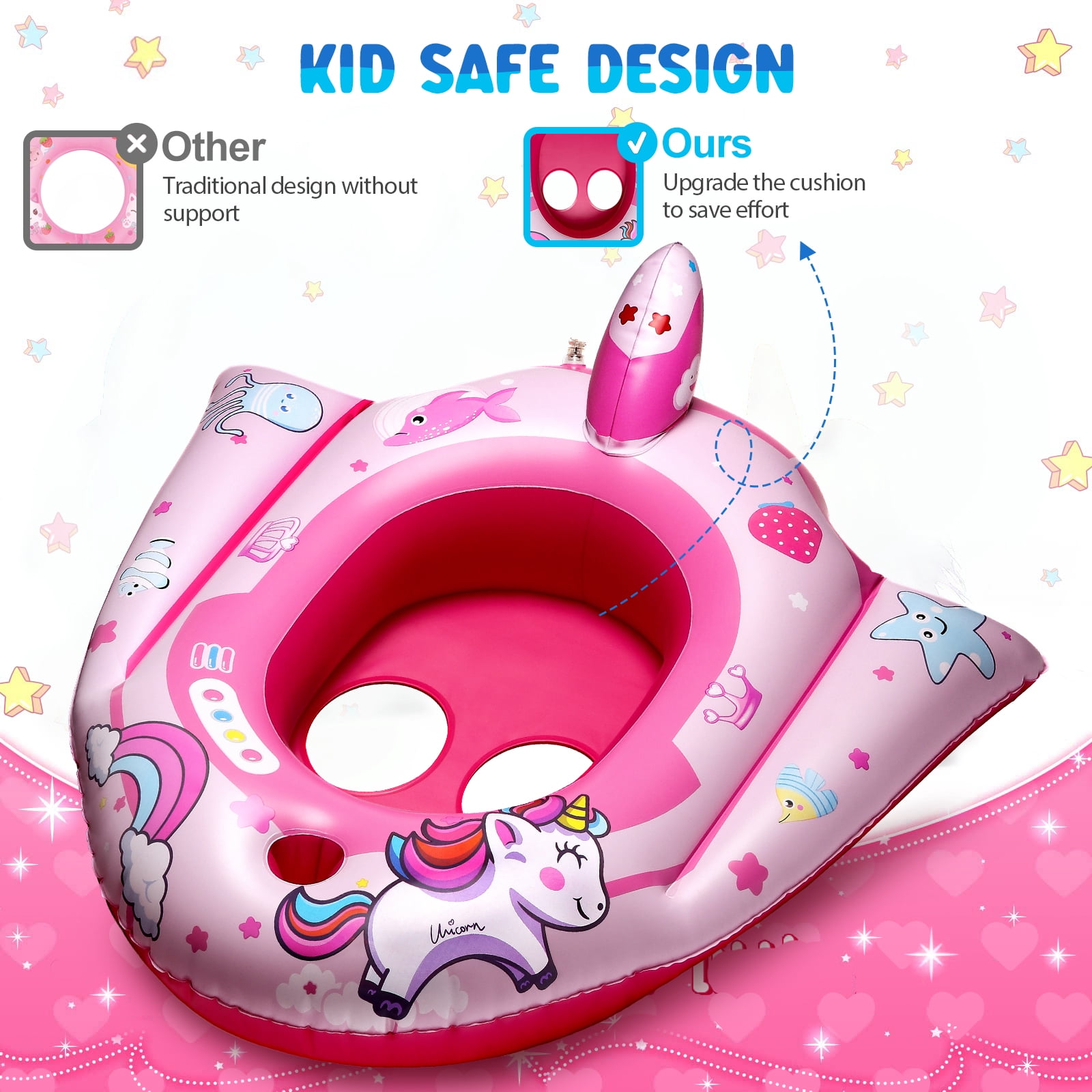 Hot Bee Kids Pool Float with Water Squirt Gun, Inflatable Pool Toys for Toddlers, Ride-on Unicorn Swimming Pool Toys, Outdoor Toys for Boys and Girls for Aged 3-8 Years
