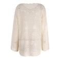 thumbnail image 6 of Lightweight Beach Cover Up for Women Knitted Loose Fit Openwork Crochet Tunic Top Long Sleeve for Swimwear Beige S, 6 of 6