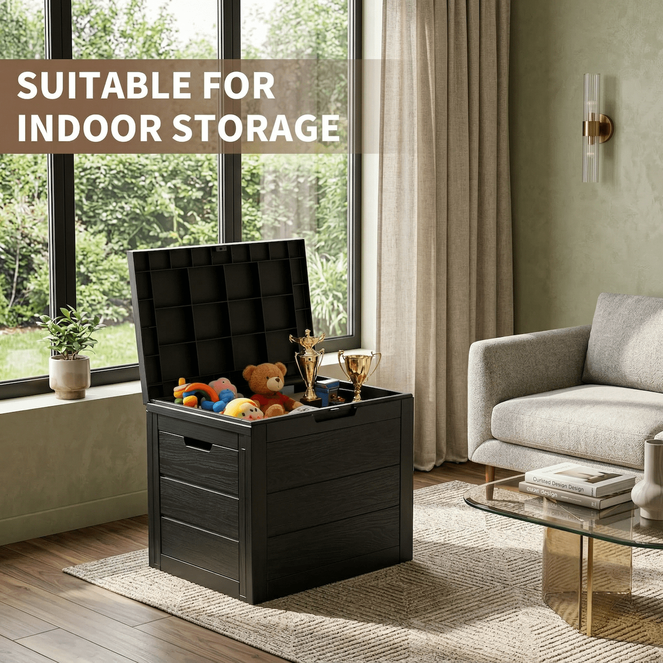 35 Gallon Outdoor Storage Box, Waterproof Resin Deck Box with Lockable Lid, UV Resistant Patio Storage Box for Package Delivery, Cushions, Garden Tools, Outdoor Storage Container