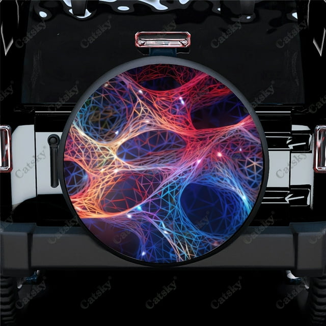 Abstract 3D Neural Pattern Polyester Universal Spare Wheel Tire Cover Custom Tire-Covers for Trailer RV SUV Truck Camper