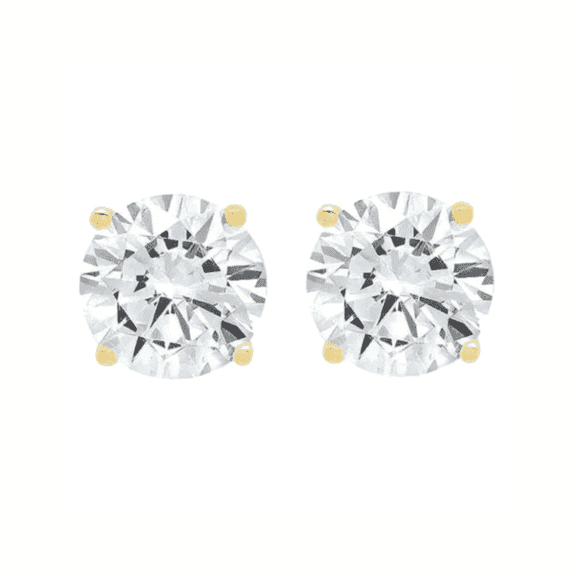 14K Yellow Gold Created White Diamonds 1/4 CT Round Plated Stud Earrings by Paris Jewelry