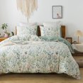 thumbnail image 4 of NEWLAKE Duvet Cover Set 3-Piece Cotton Comforter Cover Green Floral Duvet Bedding Sets, King, 4 of 9