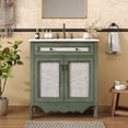 thumbnail image 2 of 30" Antique Green and Blue Bathroom Vanity with Rectangle Ceramic Sink, Vintage Vanity Cabinet with Tip-Out Tray/Flip-Out Drawer, Antique Handles & Rubber Wood Legs for Farmhouse Bathroom Storage, 2 of 9