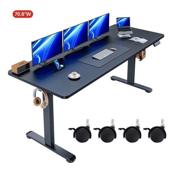 Legooin Movable Standing Desk 70"W Adjustable Height Work Table 28"-46"H Computer Table, Black
