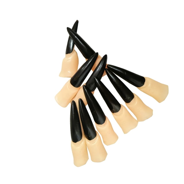 Yuarrent 10 piezas de uñas postizas, juguete para uñas, mano de obra fina aterradora, superficie lisa, accesorio de Cosplay, práctico para usar, Kits de decoración para fiestas negro Yuarrent HA043415-01