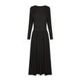 thumbnail image 5 of qolati Women's Long Sleeve Maxi Dress Spring Fall Crewneck Solid Flowy A Line Dress Casual Slim Swing Pleated Dresses with Pockets, 5 of 7