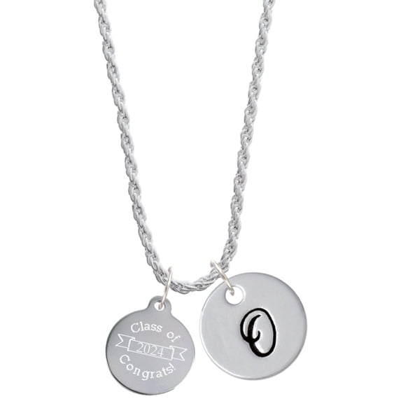 Delight Jewelry Stainless Steel Disc Class of 2024 Silvertone Script Initial Disc - O - Charm Necklace, 20"+3"