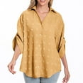 thumbnail image 4 of Lenpel Button down Shirts for Women Cotton 3/4 Sleeve Collared Curved Hem Embroidered Oversized Tunic Tops Loose Fit Blouses, 4 of 7