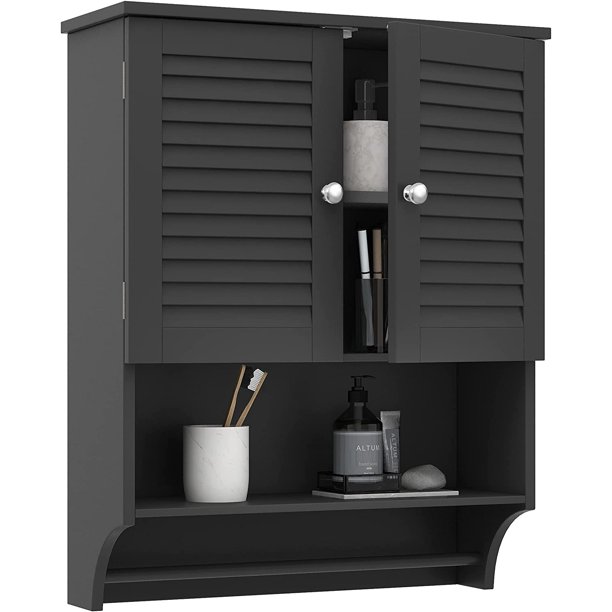 Bathroom Medicine 2Door Wall Wood Hanging with Adjustable Shelves and