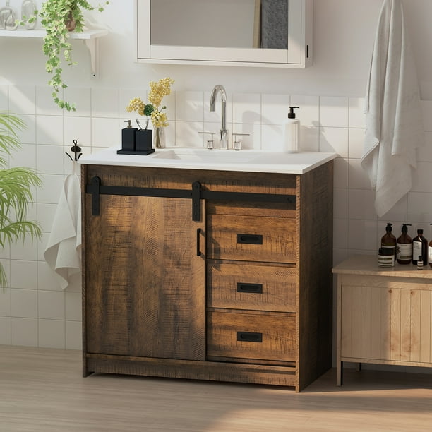 Brown Bathroom Vanity Sink Combo, Bathroom Vanity With Sink And Faucet Included