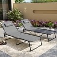 thumbnail image 5 of UDPATIO Patio Two-piece Chaise Lounge Chairs，5-Position Adjustable Sun Tanning Chair with Carrying Handle and Side Pocket，Folding Bed Cot with Removable Pillow，Light Gray, 5 of 8