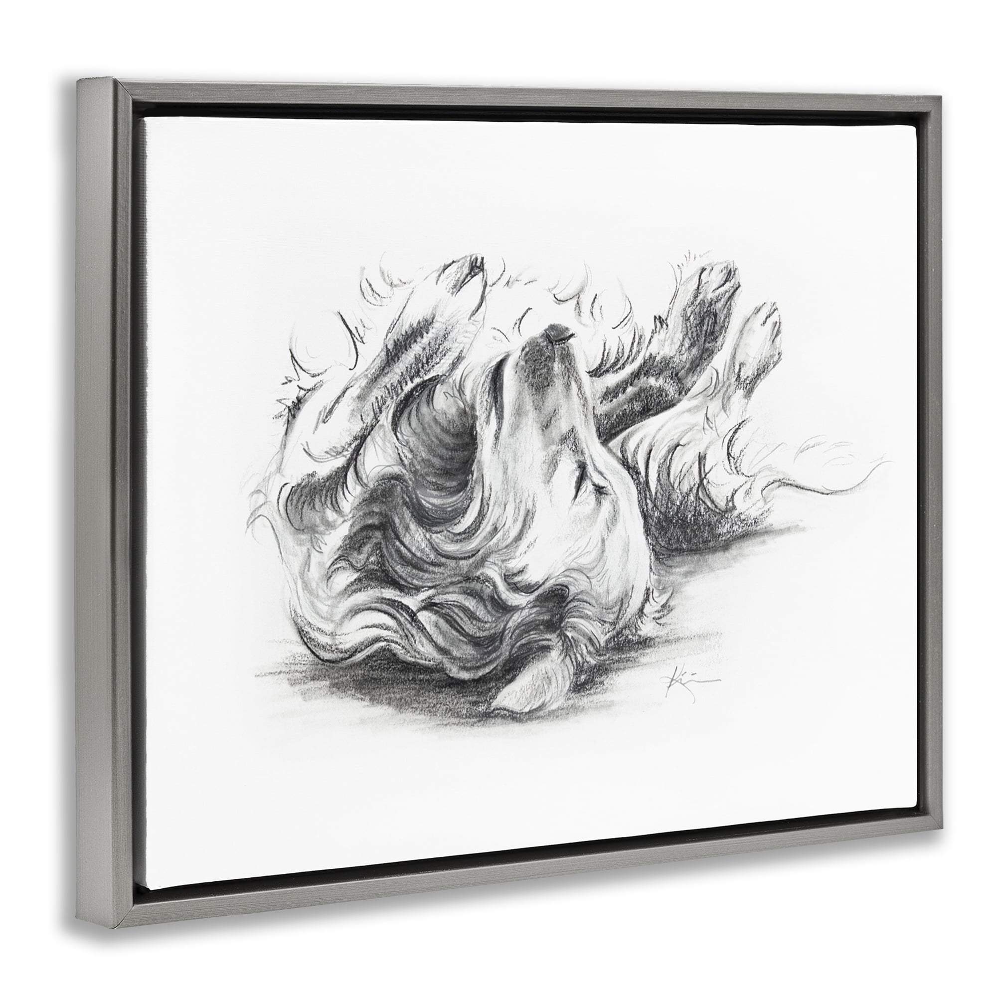 Stupell Industries Naptime Dog Drawing Animals Drawing Gray Floater Framed Canvas Art Print Wall Art, 31 x 25