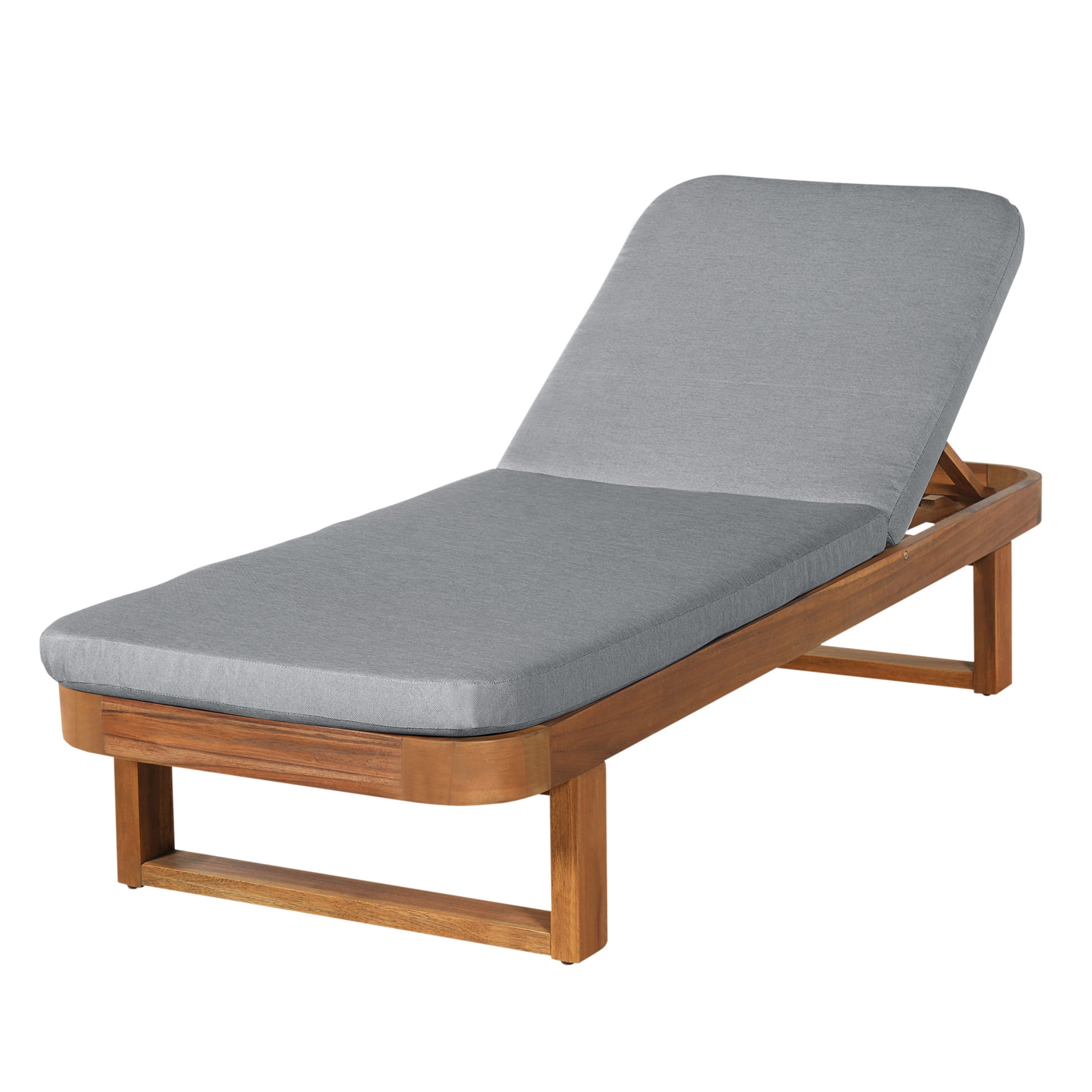 Christopher Knight Home 77" Coastal Outdoor Acacia Wood Adjustable Chaise Lounge, Light Gray Cushion