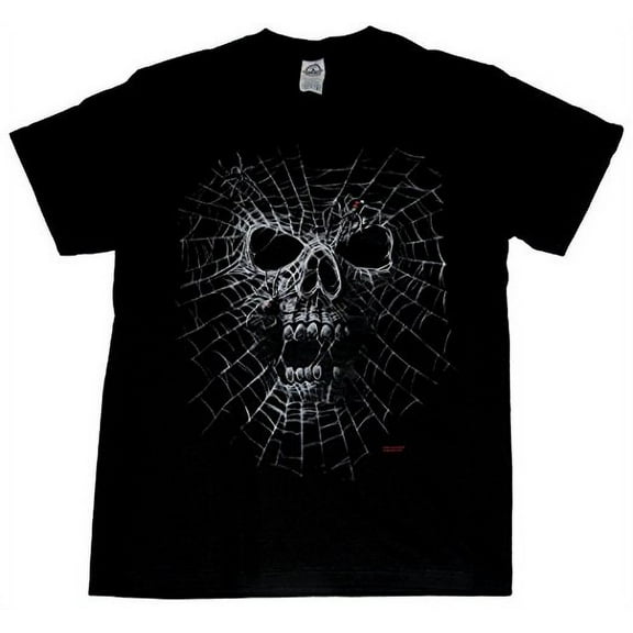 Skull Black Widow Spider Web Adult Short Sleeve T-shirt-3Xl