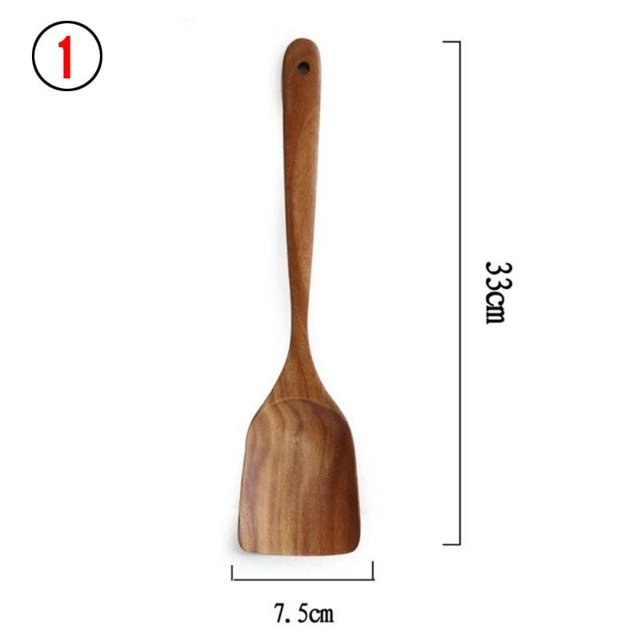 7 unids/set de vajilla de madera Natural de teca, cuchara, cucharón, colador de arroz, espumadera de sopa, cuchara de cocina, Kit de herramientas reutilizables