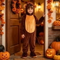 thumbnail image 7 of BMYJ Monkey Shaped Hooded Footed Jumpsuit with Curly Tail, Fun Animal Themed Outfit for Boys Girls, Plush Full Body Jumpsuit for Holiday Party Dress Up (Brown, 6-8 Years), 7 of 7