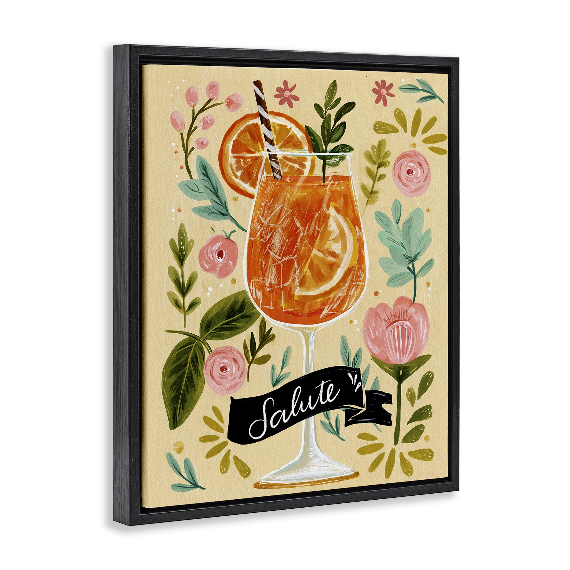 Stupell Industries Salute Citrus Cocktail Black Framed Floater Canvas Wall Art, design by Yen