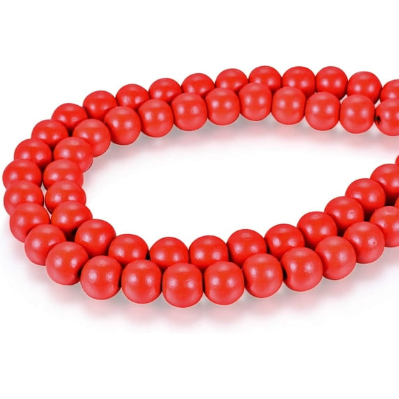 300 Red Wood Beads 12mm for Beading Crafts Round Ball Wooden Loose Beads Bulk for DIY Macrame Jewelry Making (3mm Hole)