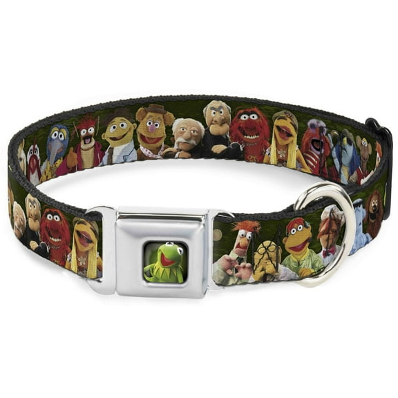 Disney Pet Collar, Dog Collar Metal Seatbelt Buckle, Muppets Character Group Pose Greens, 9.5 to 13 Inches 1.0 Inch Wide