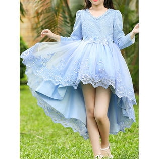 Unomatch Kids Girls Flower Lace Irregular Wedding Dress